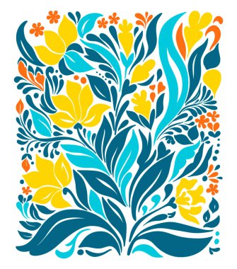 Soyut el çizimi vektör grafikleri, çizilmiş folklor desenli çiçek harika Y2K seti. Moda retro saykodelik tarzda taşıyıcı posterleri. Estetik hippi. Şirin kız tasarımı