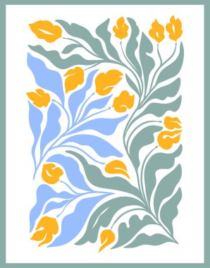 Soyut moda posterleri bej renkli çiçekler. Modern moda Minimal tarzı. Duvar kağıdı, duvar dekoru, baskı, kartpostal, kapak, şablon, pankart için el çizimi tasarımı.