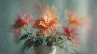 Dreamy abstract photograph of delicate coral pink leaves in soft focus and motion blur. Gentle pastel tones and ethereal movement create a calm, artistic, and minimalist background perfect for modern design, nature-inspired prints, and wellness