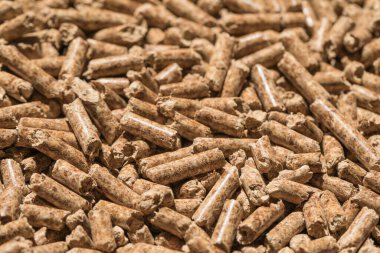 Ahşap topaklar arka plan, desen. Doğal ahşap topaklar kapanıyor. Ekolojik ısıtma, yenilenebilir enerji biyoyakıtları. Yüksek kalite fotoğraf