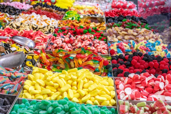 Montón Coloridos Caramelos Goma Tienda Caramelos Jalea Dulces Dulces Comida — Foto de Stock