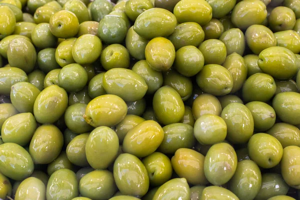 Olive Primo Piano Olive Verdi Sfondo Alimentare Cibo Biologico Sfondo — Foto Stock