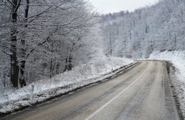  Mountain landscapes in winter with frozen trees and snow                                   