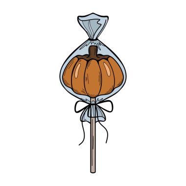 Balkabağı şeklinde şeker. Cadılar Bayramı hediyeleri. Doodle vektör illüstrasyonu