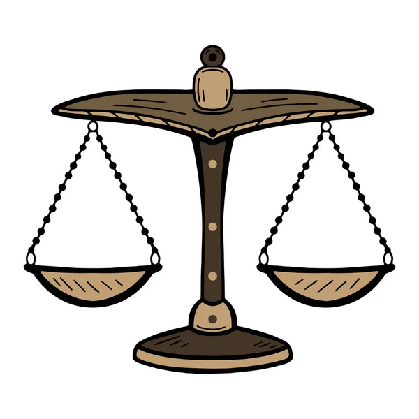 Scales Justice Symbol Judgment Law Balancing Libra Hand Drawn Doodle — Stock Vector