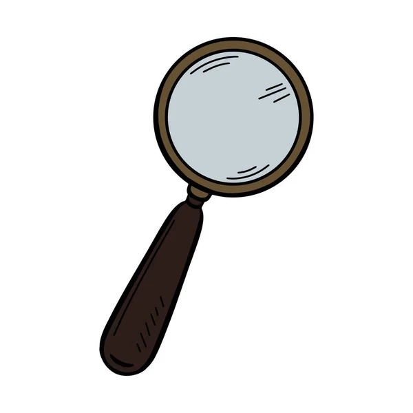 Magnifying Glass Wooden Handle Hand Drawn Vector Illustration Cartoon Style — Stock Vector