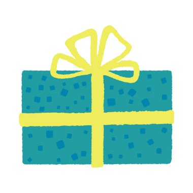 Noel için el çizimi hediye kutusu, kurdeleli doğum günü. Hediye kutusunun şirin bir çizimi