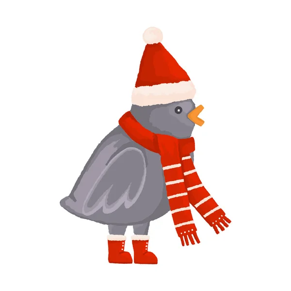 Illustration Joli Oiseau Noël Dessiné Main Cozy Bird Avec Chapeau — Photo