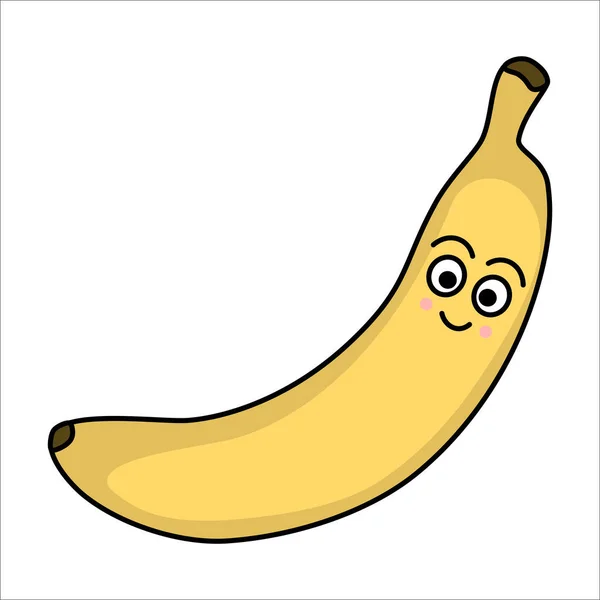 Lindo Divertido Plátano Dibujos Animados Caricatura Fruta Carácter Plátano Emoji — Vector de stock