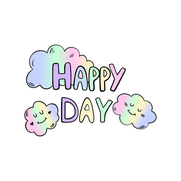 Doodle Illustration Happy Day Rainbow Clouds Valentine Day Gradient Hand — Foto Stock