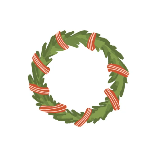 Spruce New Year Wreath Christmas Fir Wreath Red Ribbon Pine — Foto Stock