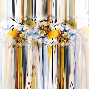 suluboya efekt çiçek, geometrik çizgiler renkli eşarp deseni tasarımı