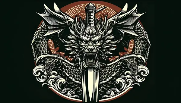 Dragon Sword Emblem — Stock Vector