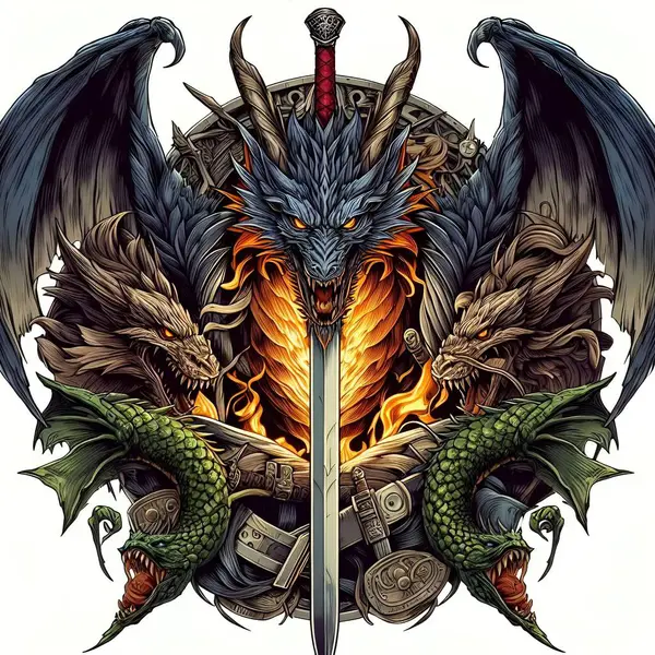 Dragon Sword Logo — Stock Vector