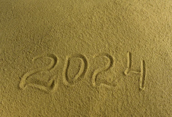 Numbers 2024 Sea Sand Space Text — Stock Photo, Image