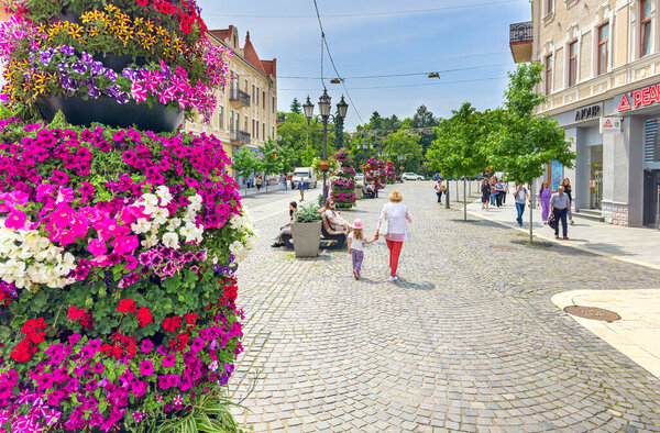 UZHHOROD, UKRAINE - May 25, 2023: the central part of the city of Uzhgorod, Ukraine.