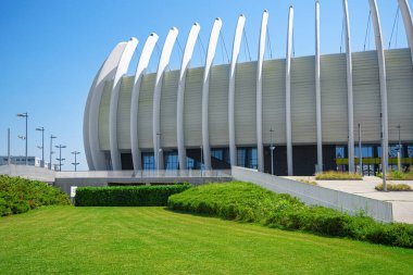 Zagreb, Hırvatistan - 24 Temmuz 2021: Zagreb, Hırvatistan 'daki futbol stadyumu Arena Zagreb' in inşası.