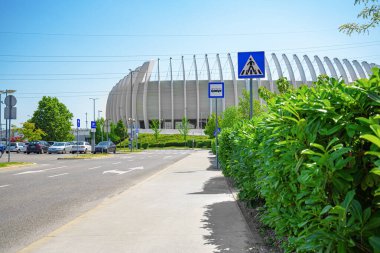 Zagreb, Hırvatistan - 24 Temmuz 2021: Zagreb, Hırvatistan 'daki futbol stadyumu Arena Zagreb' in inşası.