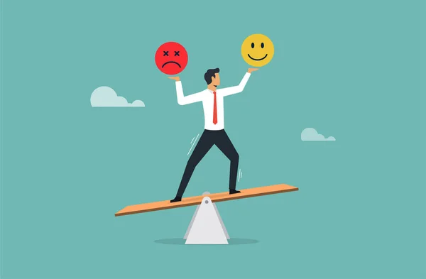 Równowaga Emocjonalna Uczucie Kontroli Między Stresem Lub Smutkiem Szczęśliwym Stylem — Wektor stockowy