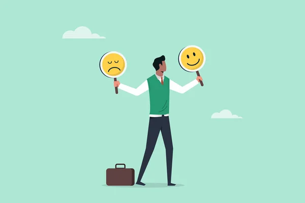 Zdrowie Psychiczne Stan Emocjonalny Uśmiechnięta Twarz Smutna Twarz Biznesmen Trzyma — Wektor stockowy