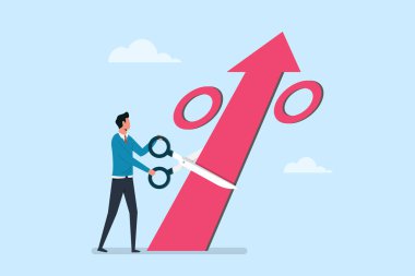 Fed, yükselen enflasyonu azaltmak için merkez bankasının faiz oranını yükseltti, enflasyonu durdurmak veya düşürmek için para politikası, işadamı makasla yüzde bir indirim yaptı, küresel ekonomik kriz