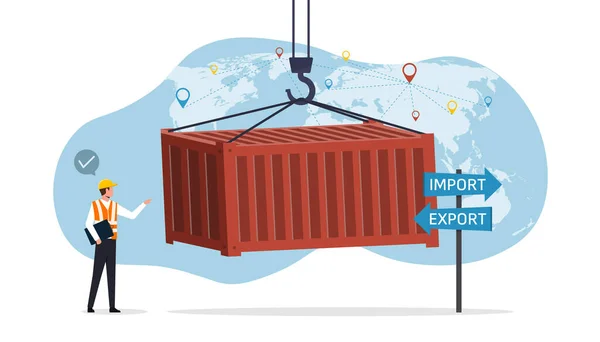 Contremaître Avec Cargo Conteneurs Industriels Importation Concept Exportation Logistique Chargement — Image vectorielle
