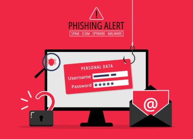 Yem alarmı konseptini kopyalamak, balık oltası ile e-posta hesabına girmek, kişisel verileri hackleyip çalmaya çalışmak, siber suçlardan siber güvenlik uyarısı