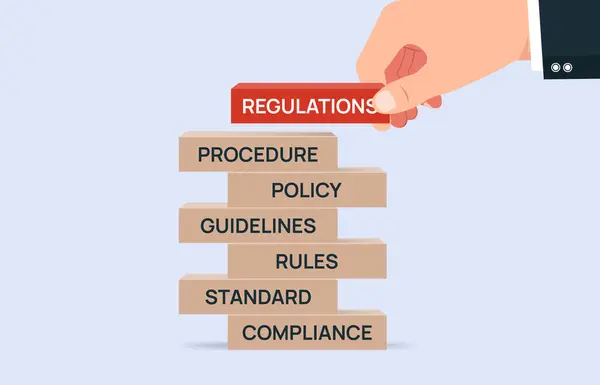 Regulations Concept Wooden Blocks Businessman Building Regulatory Compliance Stock Vector