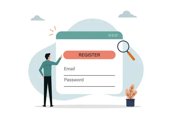 Online Registration Sign Concept Man Signing Login Online Account User Vector Graphics