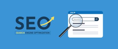 SEO Arama Motoru optimizasyon kavramı büyüteç ve web sitesi sayfası ile