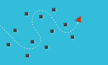 Kağıt uçak engelleri aşıyor. İş çözümleri ve başarıya giden yol. Engelleri aşmak.