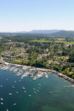 Cowichan Körfezi 'nin hava fotoğrafı, Vancouver Adası, British Columbia, Kanada.