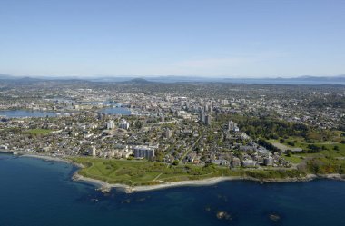 Holland Point Park, Beacon Hill Park ve Dallas Yolu. Arka planda Victoria şehir merkezi, Hava Fotoğrafı, Victoria, Vancouver Adası, British Columbi