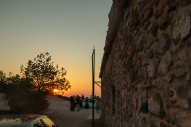 Beautiful colours outside a church at sunset in Athens, Greece