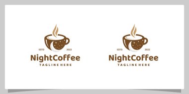 Antika Kupa Kahve Logosu tasarım şablonu ve negatif uzay tasarım logosu. Kahve gecesi, kafe logosu çizim şablonu.