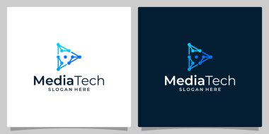 Teknoloji logosu grafik tasarım çizimi illüstrasyonlu video logo tasarım şablonu. Sembol, ikon, yaratıcı.
