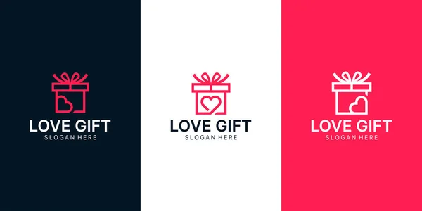 Набір Шаблонів Дизайну Логотипу Подарункової Коробки Любов Ілюстрації Дизайну Серця — стоковий вектор