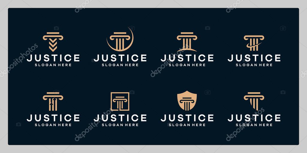 Set of minimalist justice logo design template and pillar graphic design illustration. Symbol for Justice, Law Offices, Attorney services, lawyer, logo design inspiration.