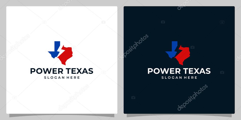 Texas state map logo design template with lightning bolt graphic design illustration. icon, symbol, creative.