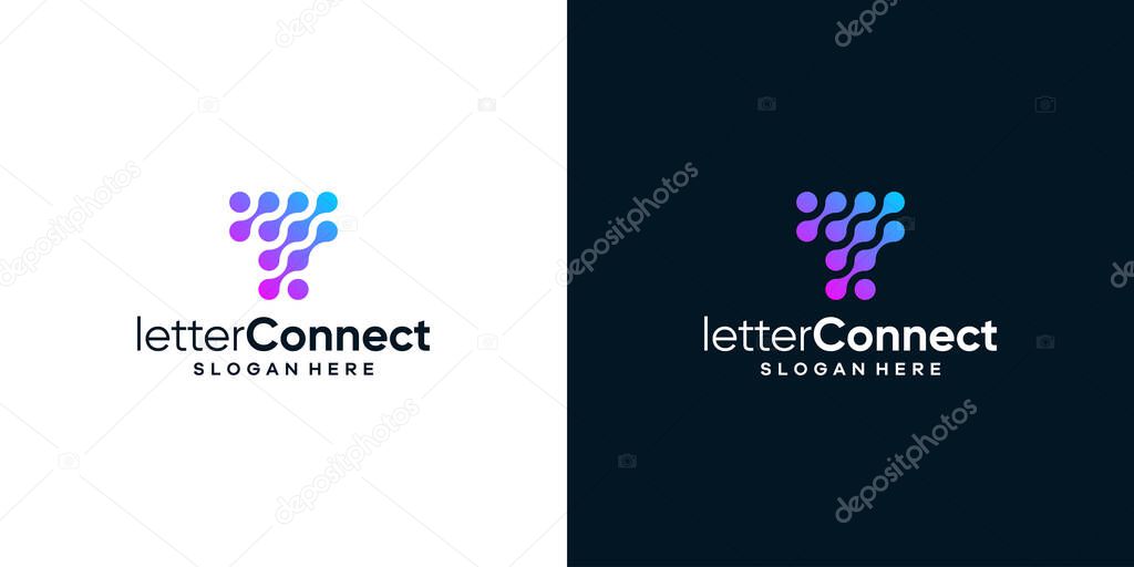 Initial letter T logo design template with tech style and gradient color graphic design illustration. icons for business, internet and technology, symbol, creative.