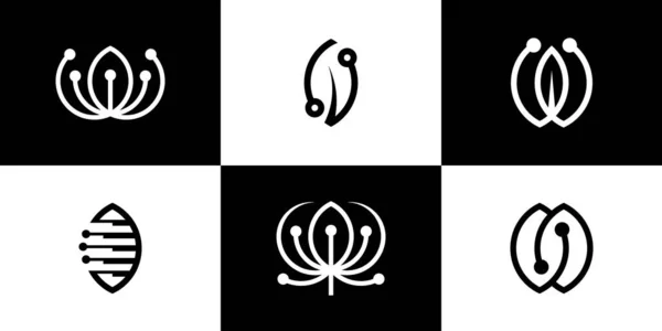 Conjunto Logotipo Hoja Con Ilustración Diseño Gráfico Plantilla Diseño Tecnológico — Archivo Imágenes Vectoriales