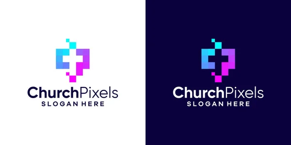 Jesus Kristus Cross Logotyp Design Med Digital Pixel Grafisk Design Vektorgrafik