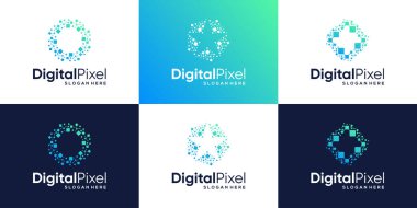 Soyut nokta, molekül ve sistem grafik tasarım vektör illüstrasyonlu teknoloji bağlantı logosu koleksiyonu. Sembol, ikon, yaratıcı.