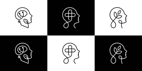 Sammlung Des Logos Für Psychische Gesundheit Psychotherapie Symbolkonzept Isoliert Auf — Stockvektor