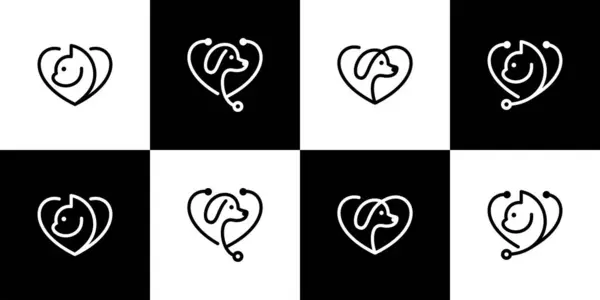 Sammlung Von Tier Logo Design Mit Liebe Und Stethoskop Design — Stockvektor