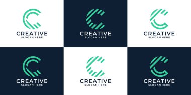 Çizgi stili grafik vektör illüstrasyonlu ilk harf C logo tasarımı koleksiyonu. Sembol, ikon, yaratıcı.