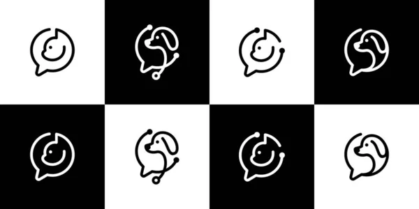 Sammlung Von Tier Logo Design Mit Chat Blase Schwarz Weiß — Stockvektor