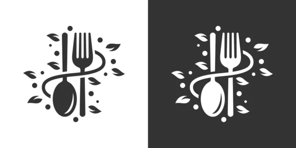 Healthy Food Diet Logo Design Spoon Fork Leaf Design Graphic — Stock Vector