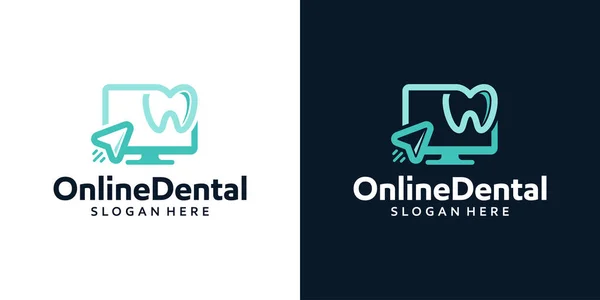 Plantilla Diseño Logotipo Línea Clínica Dental Logotipo Dental Con Ilustración — Archivo Imágenes Vectoriales