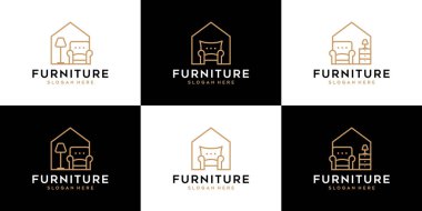 Minimalist mobilya logosu koleksiyonu iç grafik vektör illüstrasyonu.